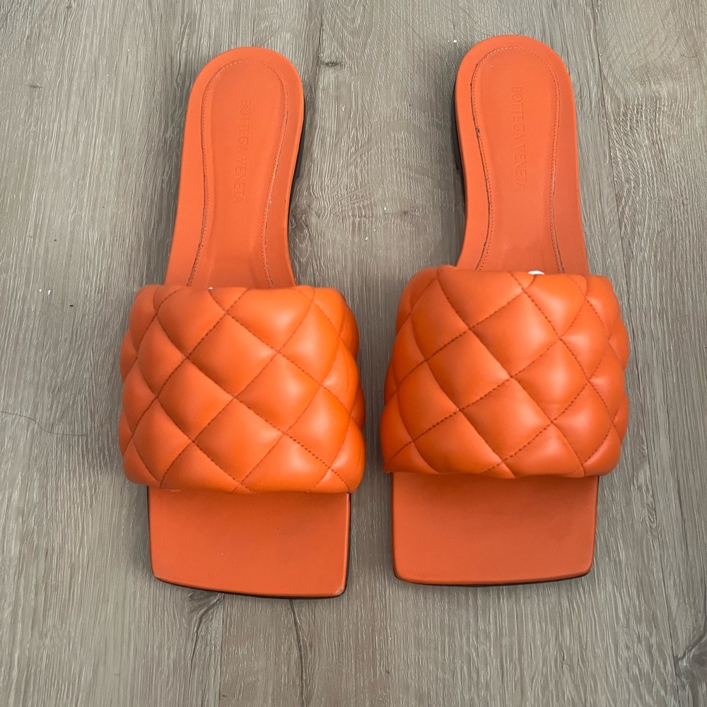Orange Quilted Slide Sandals